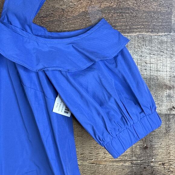 N/Nicholas Cotton Square Neck Cold Shoulder Crop Top Blue Size 4 NWT - Picture 4 of 13